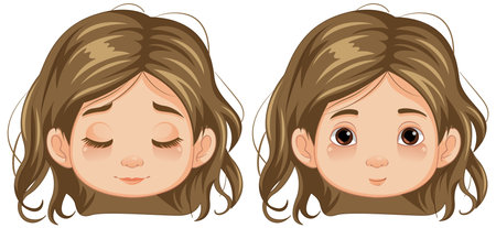 A vector cartoon illustration of a girl with both eyes open and closedのイラスト素材