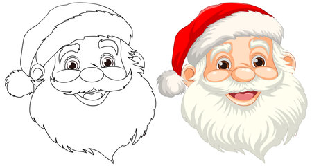 Cheerful cartoon illustration of Santa Claus with outline for coloringのイラスト素材