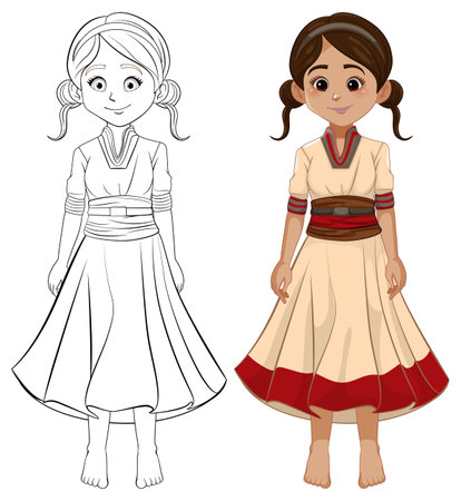 Vector cartoon illustration of a beautiful woman in traditional dressのイラスト素材