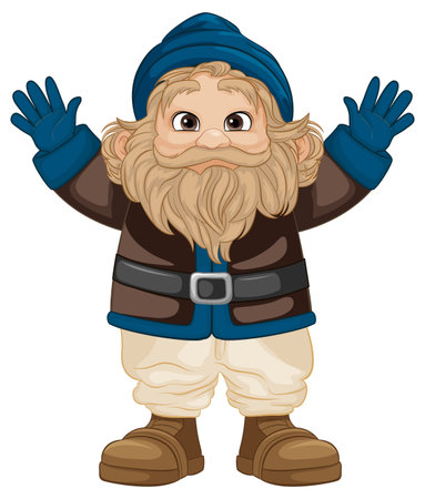 A cartoon character of an elderly man dressed for winter, standing alone in the countrysideのイラスト素材