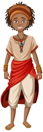 A man wearing traditional African clothing stands in a vector cartoon illustrationのイラスト素材