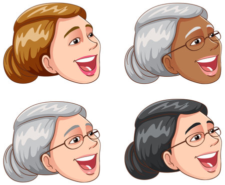Set of middle age woman in different skin colour and race illustrationのイラスト素材