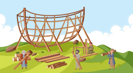 Wooden Boat Structure Building on Land illustrationのイラスト素材