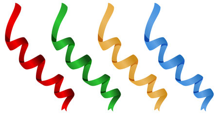 Colorful vector cartoon ribbons in red, green, yellow, and blueのイラスト素材