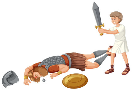 David, the biblical hero, prepares to decapitate Goliathのイラスト素材