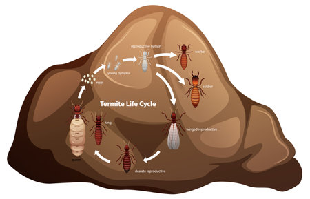 Illustrated diagram of termite life cycle for biology studyのイラスト素材