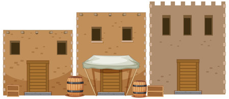 Illustration of picturesque village houses in Israel's desertのイラスト素材