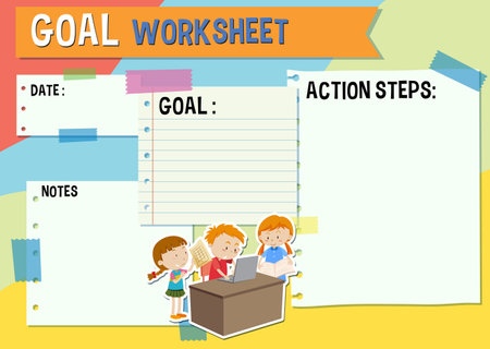 A vector cartoon illustration style of a paper note dashboard for organizing goals and tasksのイラスト素材