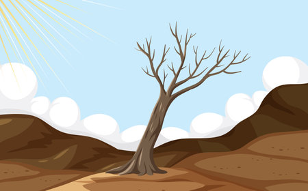 Illustration of a death tree on a dry desert landscapeのイラスト素材