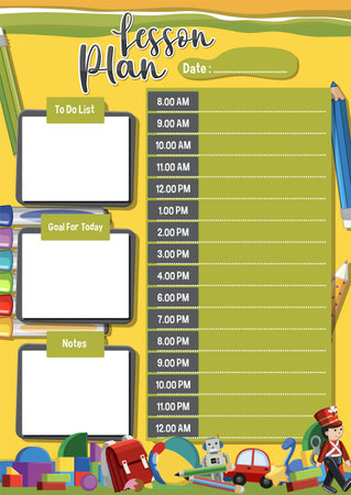 Colorful vector illustration of children's toys and learning toolsのイラスト素材