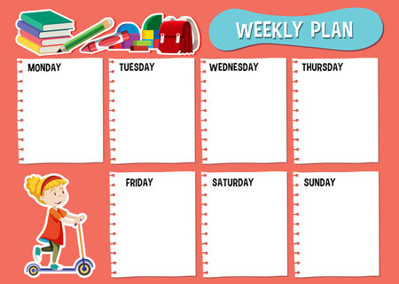 Vector cartoon characters follow a weekly plan from Monday to Fridayのイラスト素材