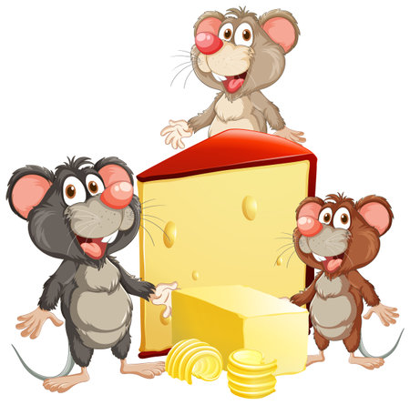 Playful rats enticed by cheese and butter in a whimsical cartoonのイラスト素材