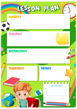 Illustration of a cute boy student with learning toolsのイラスト素材