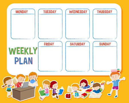Vector cartoon characters on a weekly plan from Monday to Fridayのイラスト素材