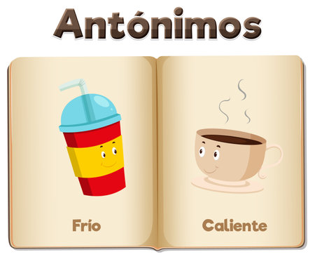 Illustrated card teaching the Spanish words for cold and hotのイラスト素材