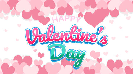 A cheerful Valentine's Day banner featuring a heart-filled backgroundのイラスト素材