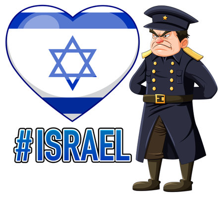 Illustration of a cartoon character showing support for Israel's army with a flag signのイラスト素材