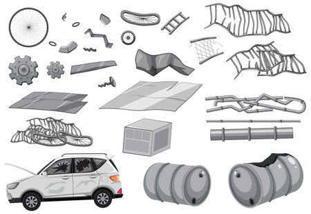 Illustration of a group of broken objects that can be recycledのイラスト素材