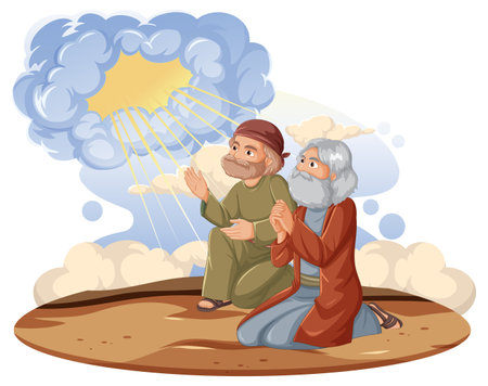 Colorful vector cartoon showing people in prayer to Godのイラスト素材