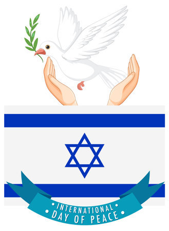 An illustration of the Israel flag accompanied by a serene white bird symbolizing peaceのイラスト素材