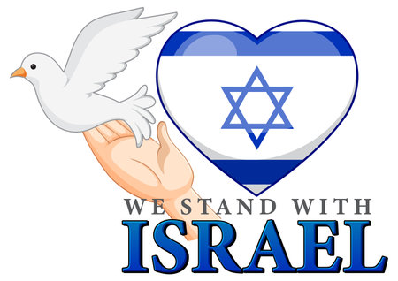 Illustrated cartoon-style image showing support for Israel with a text banner and flagのイラスト素材