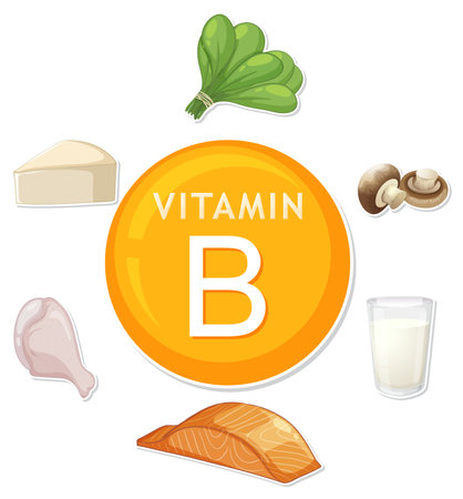 Illustration of vitamin B-rich foods in a vector cartoon styleのイラスト素材