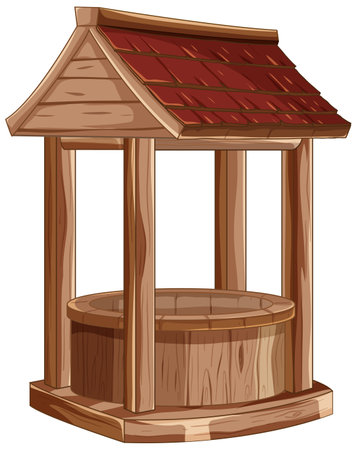 Cartoon of a traditional wooden water wellのイラスト素材
