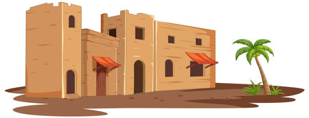 Vector illustration of a sandy fortress and palm tree.のイラスト素材