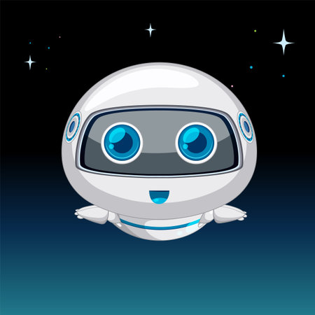 Cute robotic character hovering among starsのイラスト素材