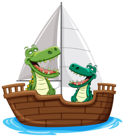 Two happy crocodiles enjoying a boat ride.のイラスト素材