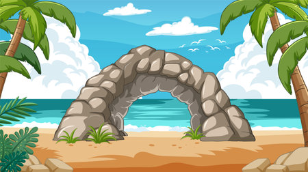 Vector illustration of a serene beach landscapeのイラスト素材