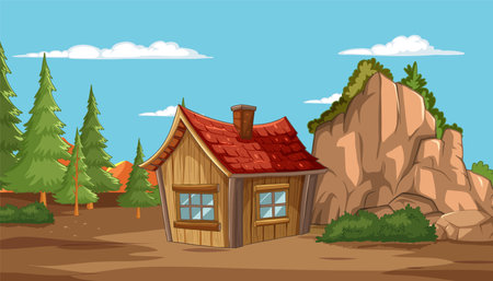 Vector illustration of a small house in the woodsのイラスト素材