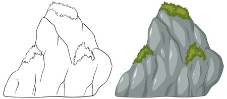 Two stylized vector mountains with greeneryのイラスト素材