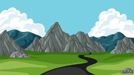 Vector illustration of mountains with a winding pathのイラスト素材