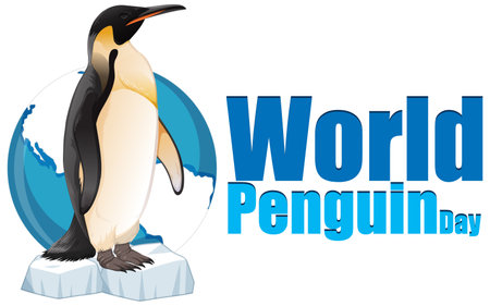 Penguin standing on ice with a global backdropのイラスト素材
