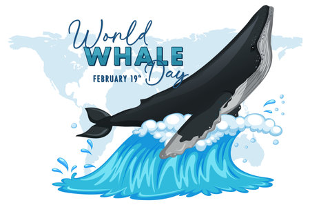 Vector graphic of a whale leaping above ocean wavesのイラスト素材
