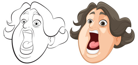 Black and white to color transformation of a cartoon face.のイラスト素材