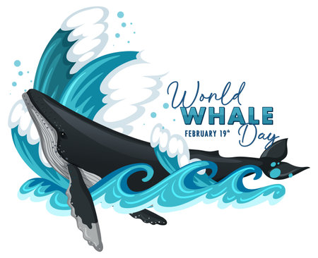Vector graphic of a whale with stylized wavesのイラスト素材