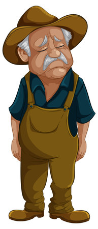 Cartoon of an elderly farmer looking tired and sad.のイラスト素材