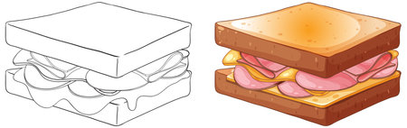 Vector illustration of sandwich ingredients and final productのイラスト素材