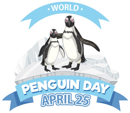 Two penguins celebrating World Penguin Dayのイラスト素材
