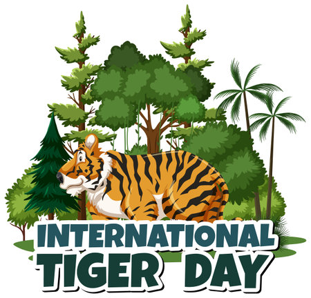 Illustration of a tiger in a lush green forestのイラスト素材