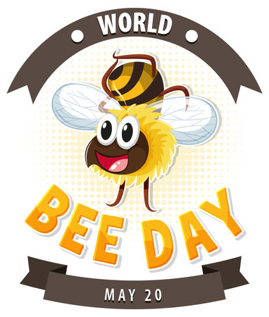 Cartoon bee with a hat for World Bee Day eventのイラスト素材
