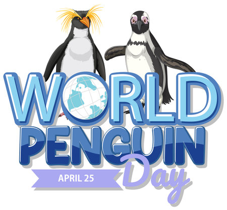 Two penguins with a globe celebrating their dayのイラスト素材