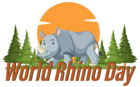 Vector graphic of a rhino in a forest settingのイラスト素材