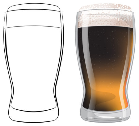 Vector illustration of empty and full beer glasses.のイラスト素材