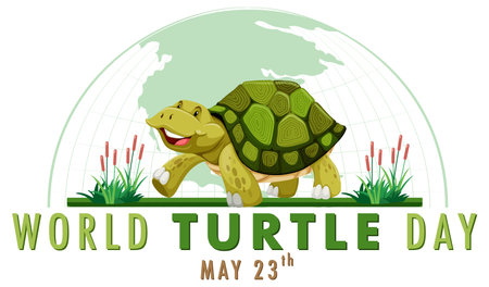 Cartoon turtle celebrating World Turtle Day, May 23のイラスト素材