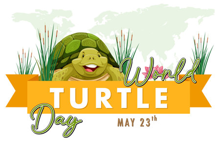 Happy turtle with a world map backdrop for eventのイラスト素材