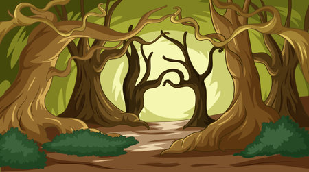 Vector illustration of a mystical forest trailのイラスト素材
