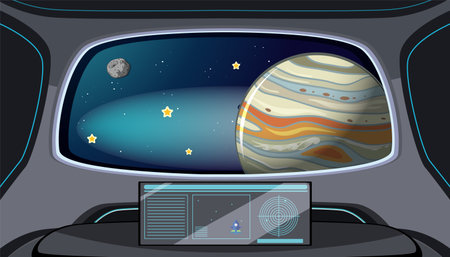 Spacecraft window view of a distant planet and starsのイラスト素材